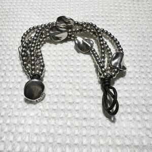 Uno de 50 Silver Beaded Bracelet Leather Looped Closure